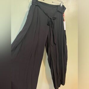 ELLE Womens Black Rayon Wide Leg Paper Back Waist Belted Pleated Front Pants XL